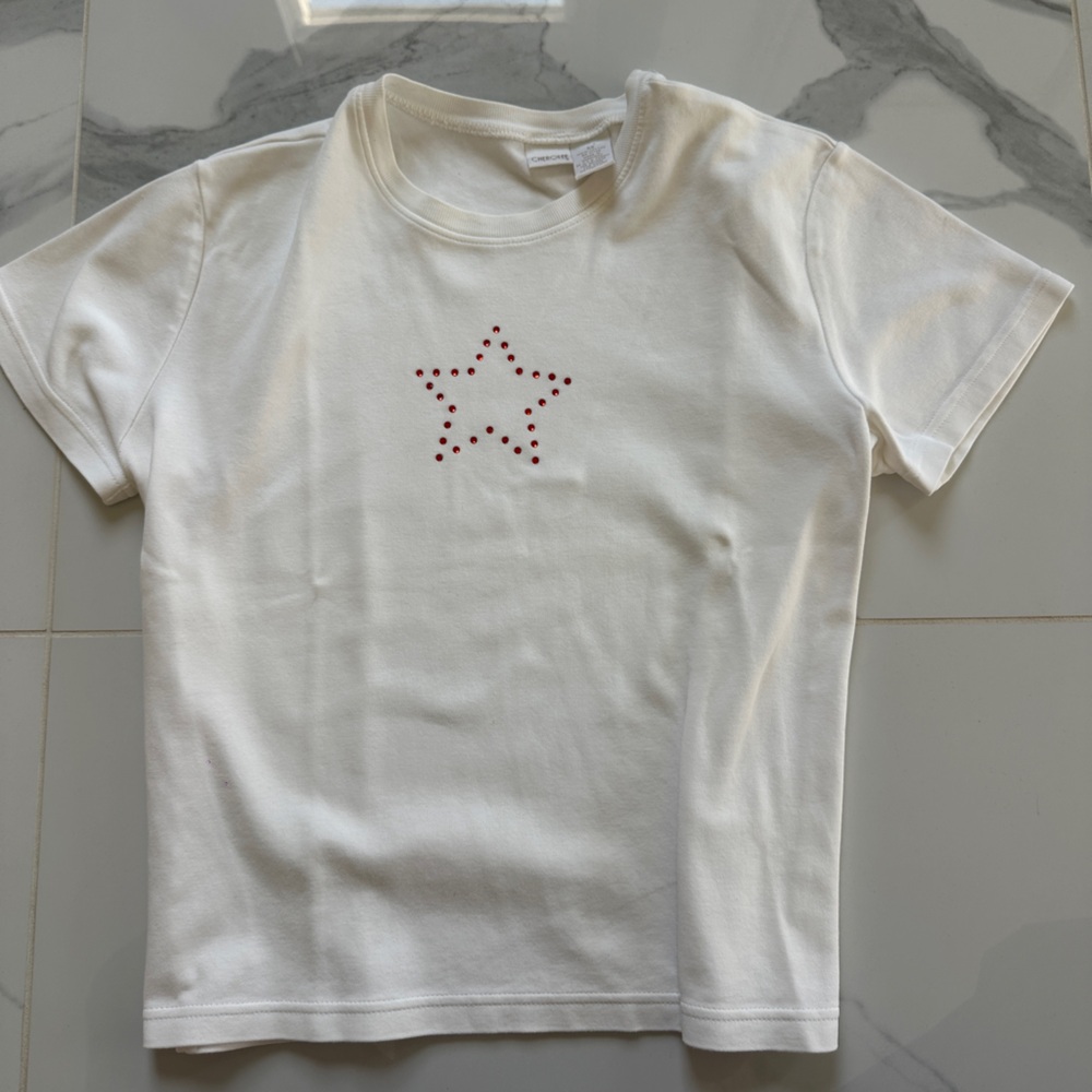 Cherokee White Short-Sleeve Tee with Red Star Stud Detail